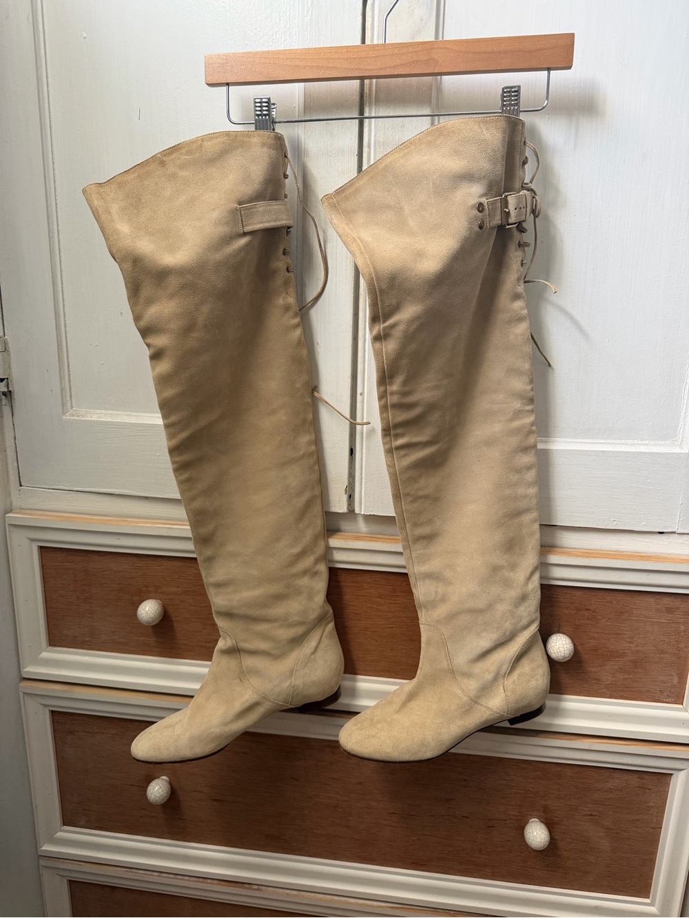 Chloe over the knee Women's Suede Boots in Beige